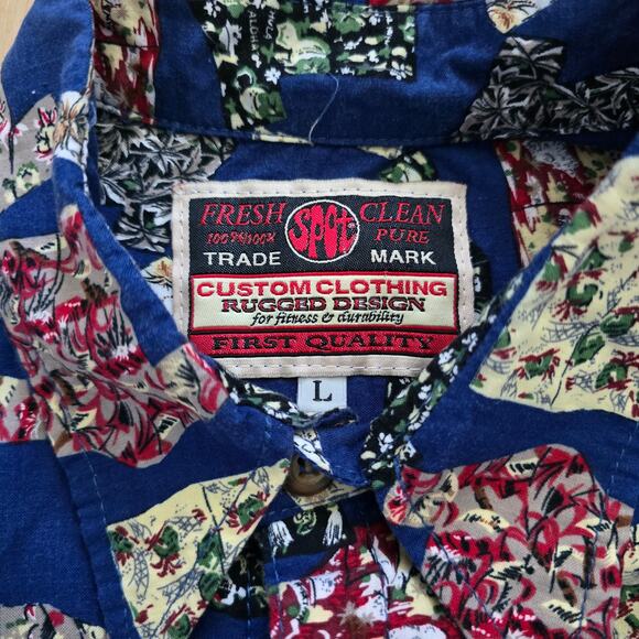 Vintage Spot Mens Long Sleeve Hawaiian Shirt Blue Size L Allover Shirt Print - Picture 3 of 8